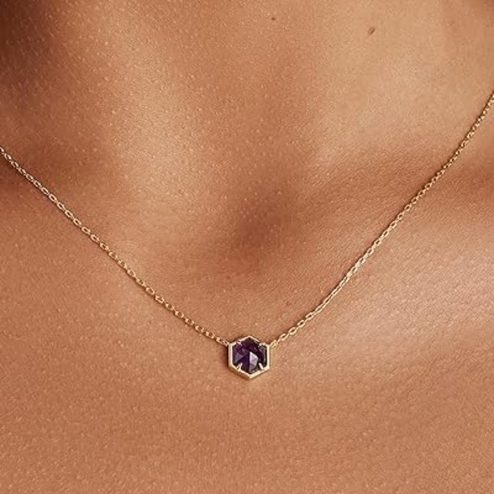 14K White Gold Amethyst Gemstone Pendant Necklace Dainty Chain - Picture 2 of 2